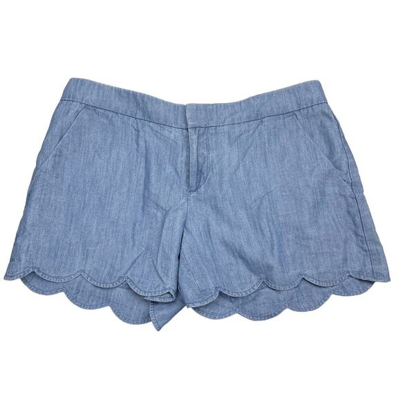 CLUB MONACO Scalloped Hem Chambray Amber Shorts Sz 2 - Picture 2 of 4